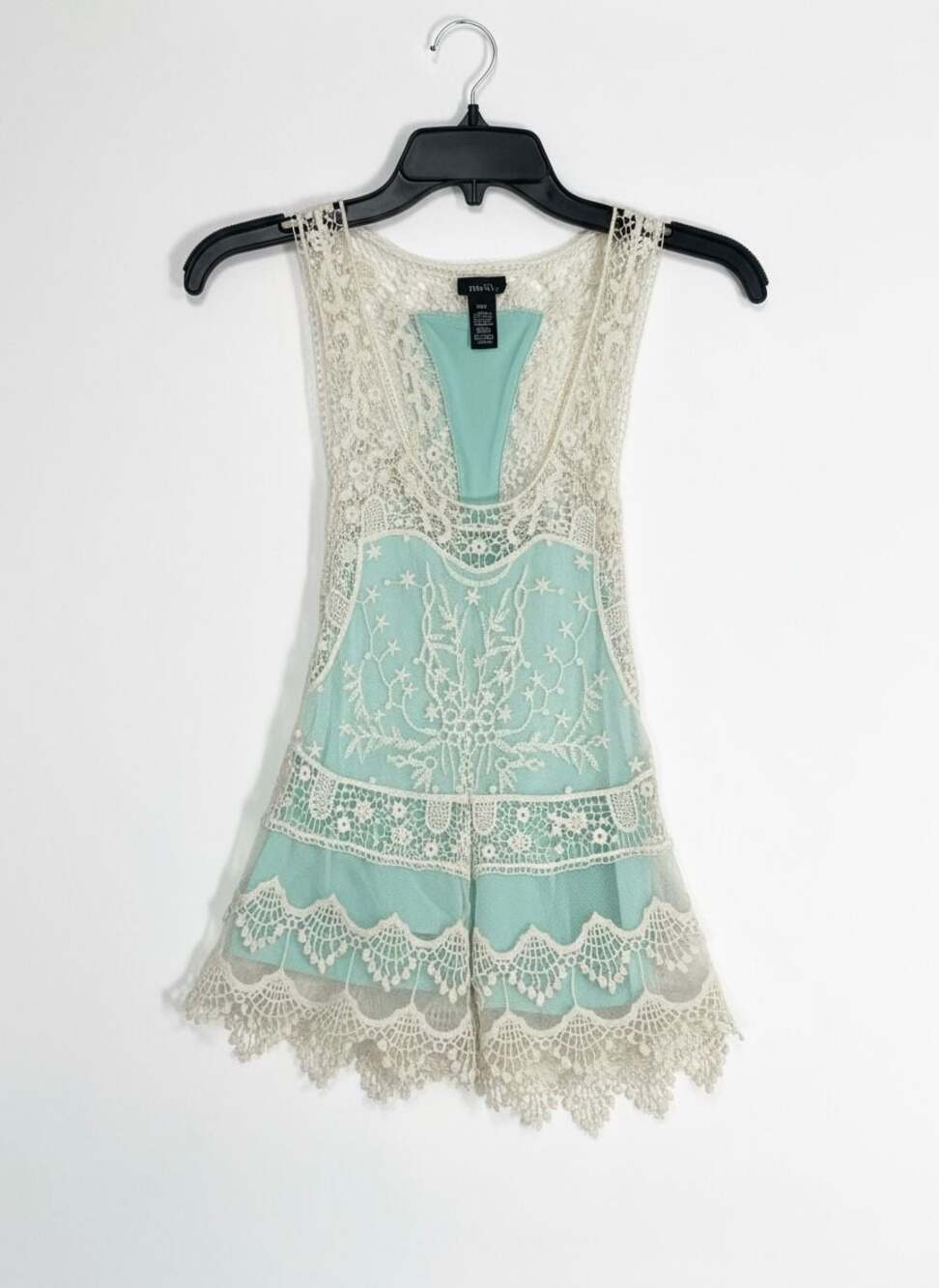 Festival Teal and Cream Boho Lace Layered Babydoll Tank Top